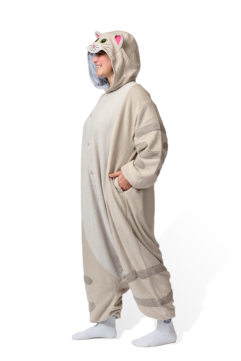 Tabby Cat Kigurumi Adult Onesie Costume Pajamas Side Right KIGU-KG-037